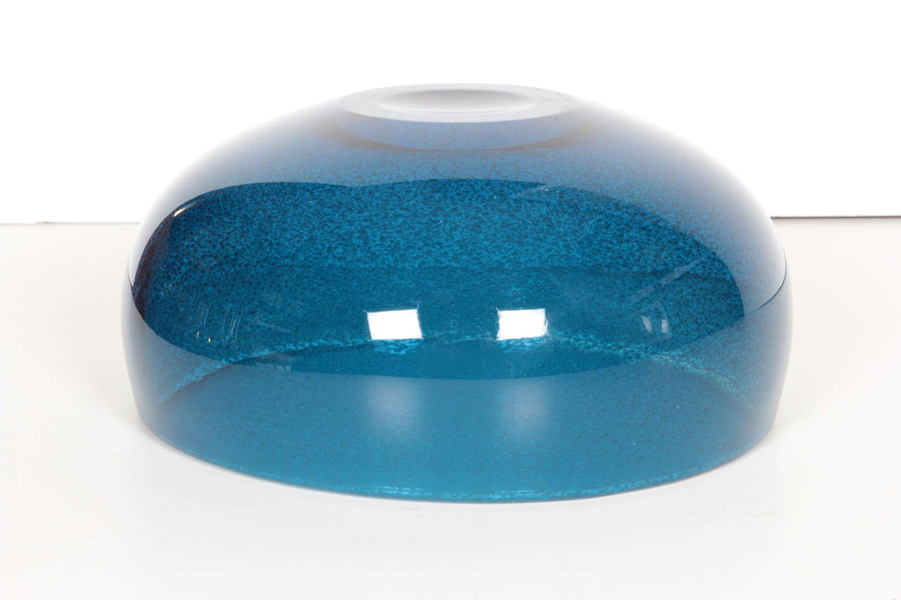 Beautiful Turquoise Bubble Glass Bowl by Sven Palmqvist In Excellent Condition In New York, NY