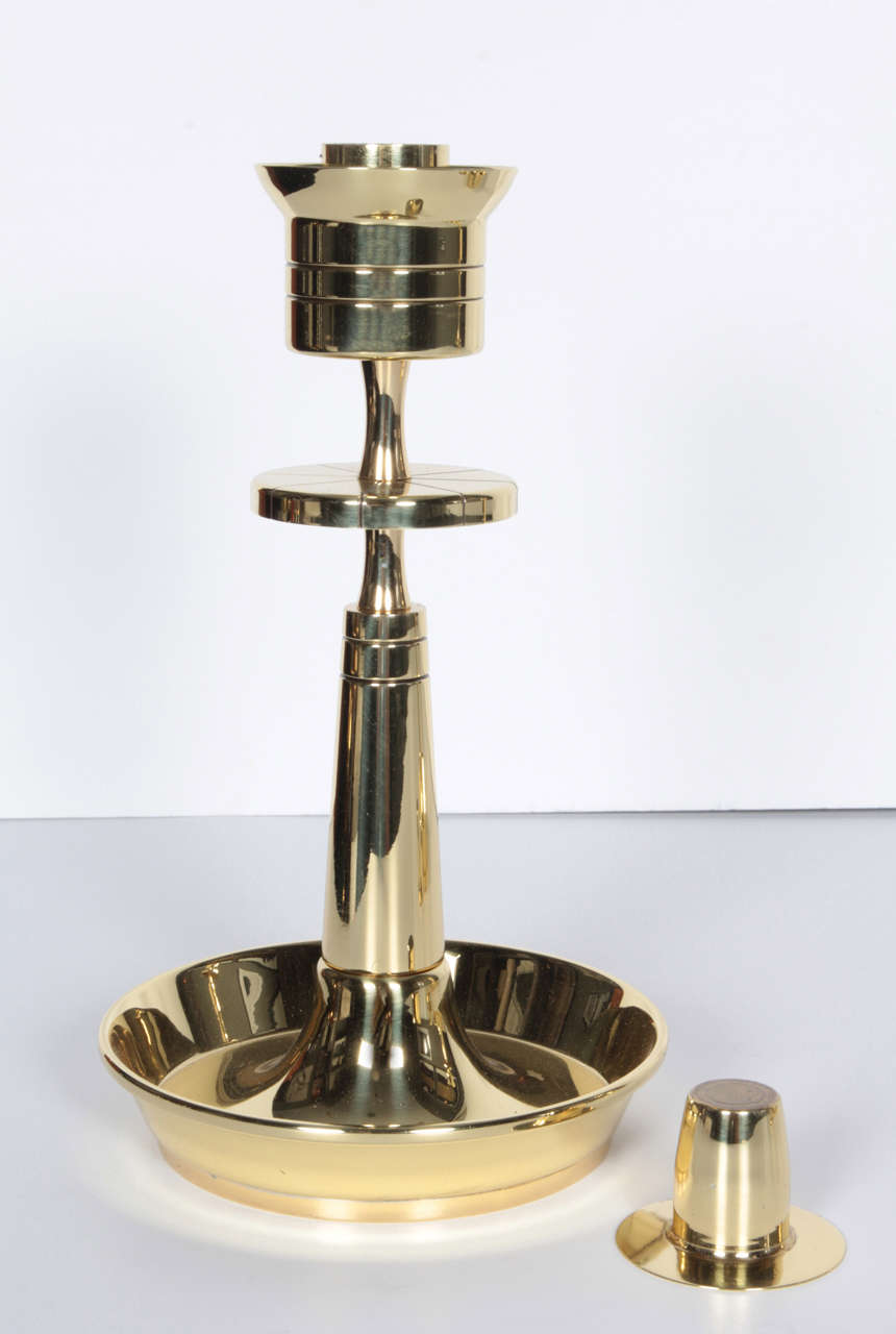 Pair of Brass Candleholders by Tommi Parzinger In Excellent Condition For Sale In New York, NY