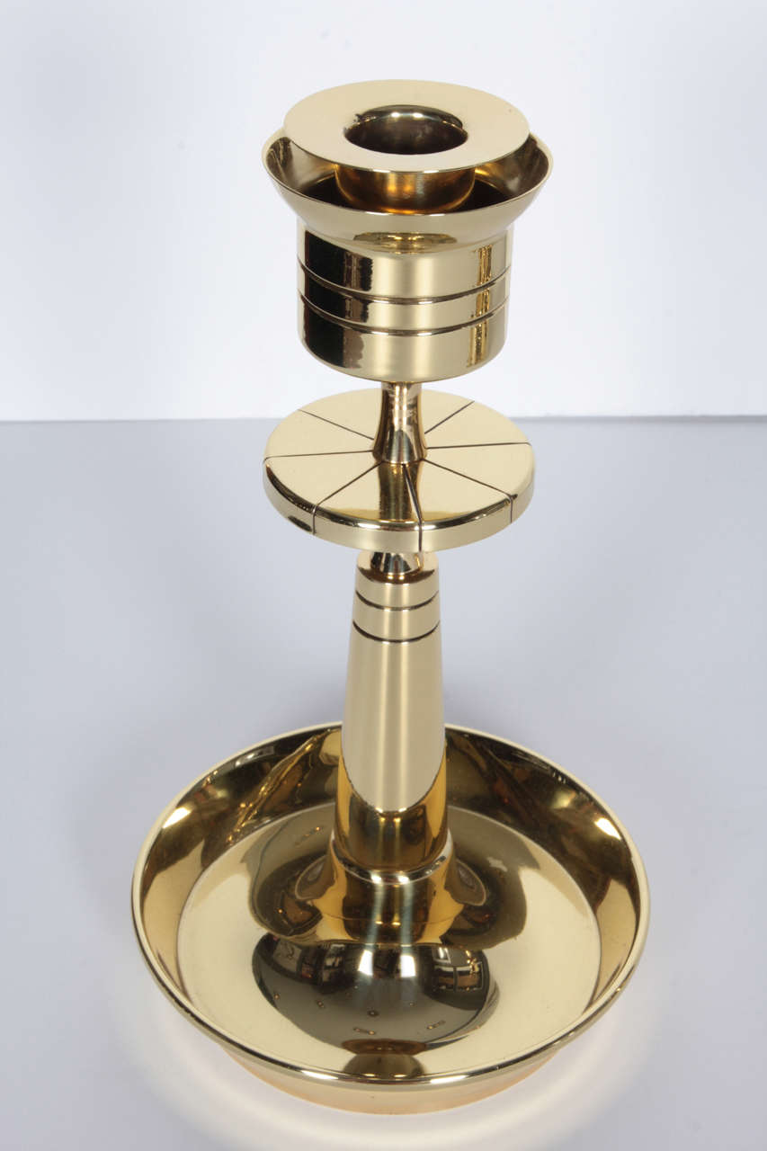 Mid-20th Century Pair of Brass Candleholders by Tommi Parzinger For Sale