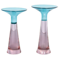 Pair of Gino Cenedese Sommerso Murano Glass Candle Holders