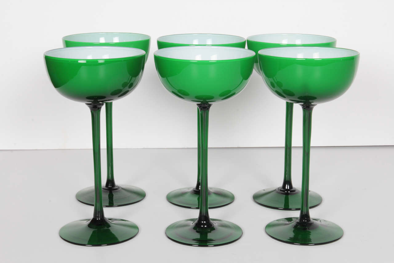 Italian Set of Six Emerald Green Cocktail Glasses by Carlo Moretti for Empoli