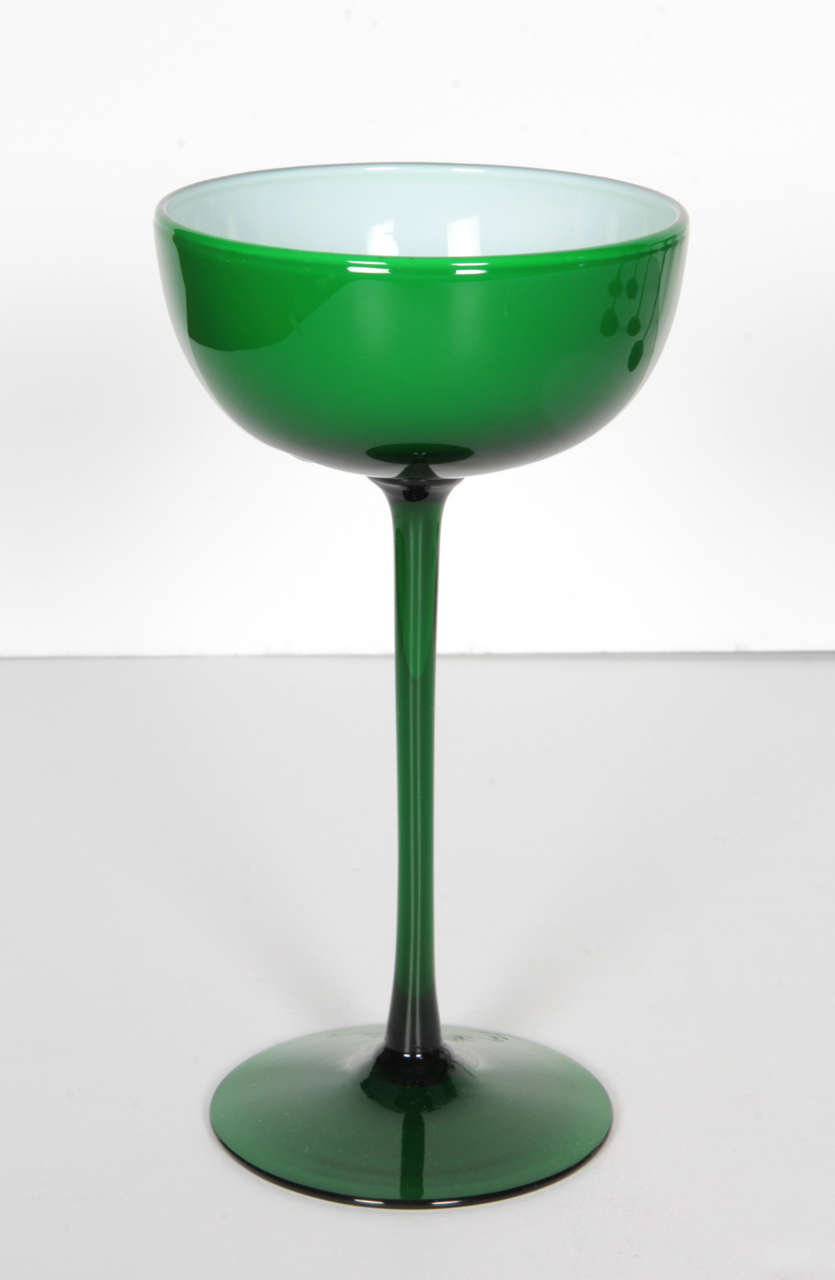 Set of Six Emerald Green Cocktail Glasses by Carlo Moretti for Empoli In Excellent Condition In New York, NY