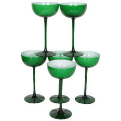 Set of Six Emerald Green Cocktail Glasses by Carlo Moretti for Empoli