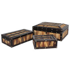 Trio of Anglo-Indian Wood and Popcupine Quill Boxes