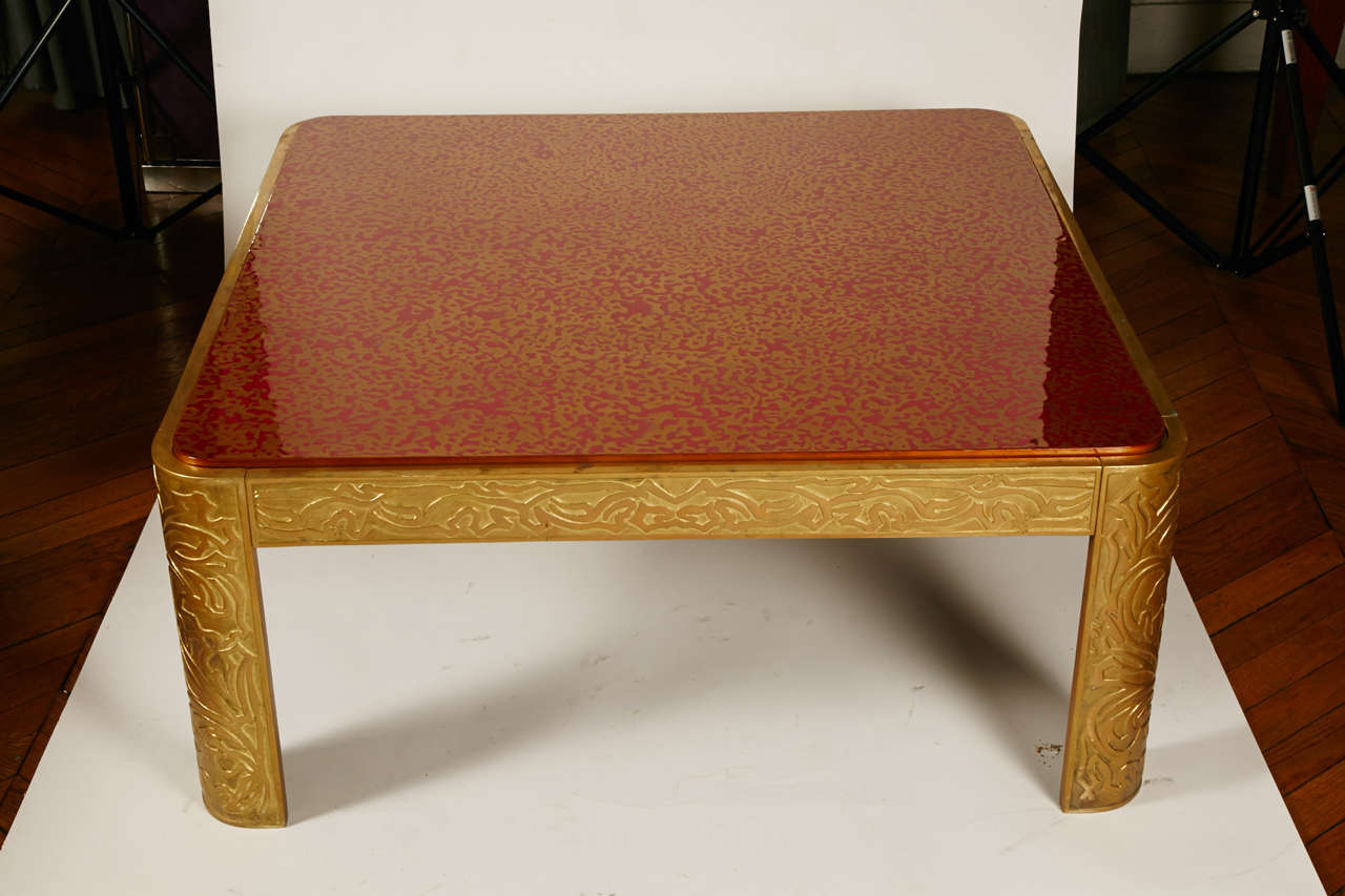 French Bronze Table with Lacquered Wood Top by Peter Van Heeck