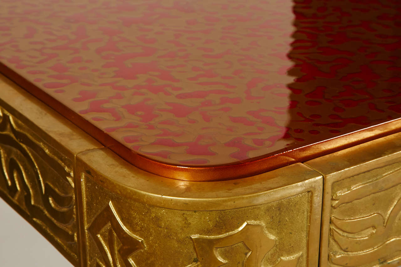 Bronze Table with Lacquered Wood Top by Peter Van Heeck 3