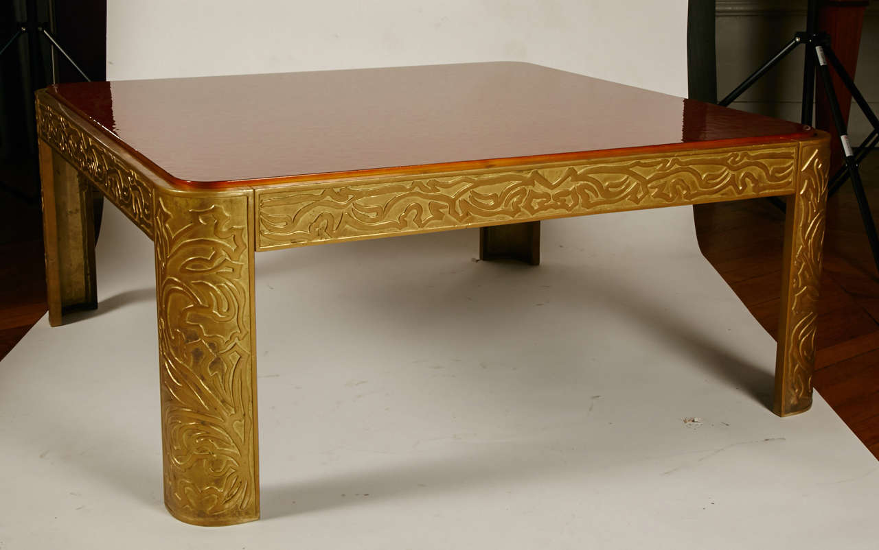 Bronze Table with Lacquered Wood Top by Peter Van Heeck 4