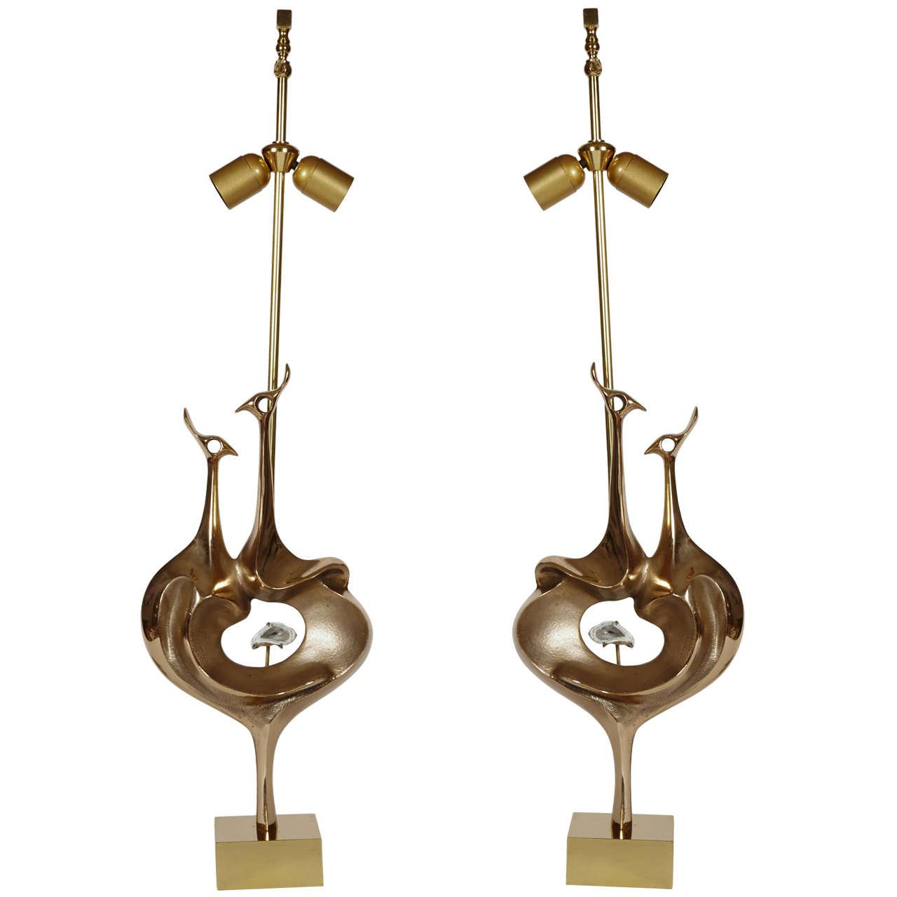 Paire de lampes de table en forme de paon par Willy Daro en vente