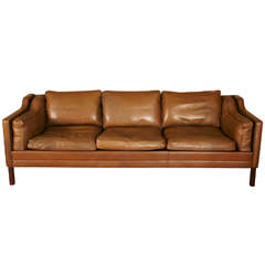 Danish Leather Three-Seat Sofa in the Style of Borge Mogensen, Circa 1960