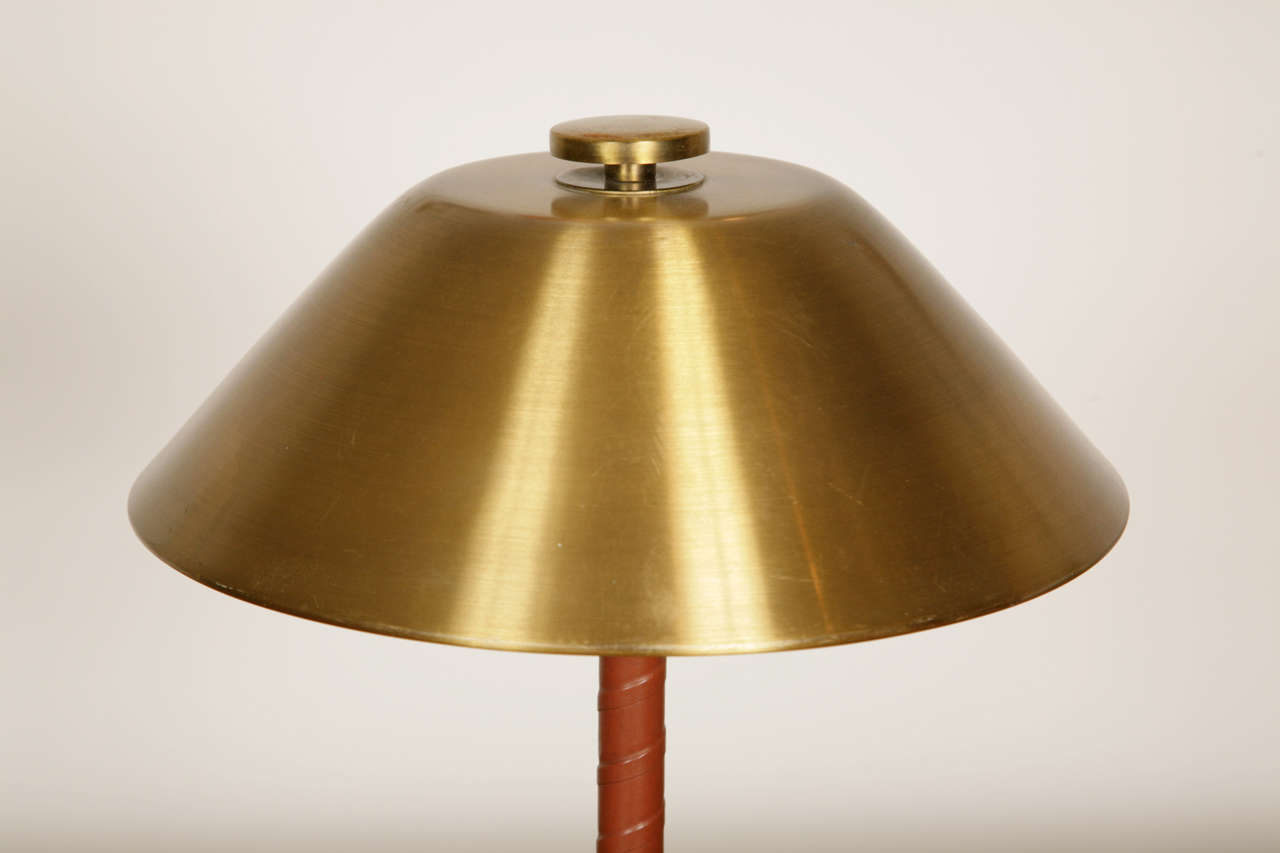 Swedish Metal and Leather Table Lamp