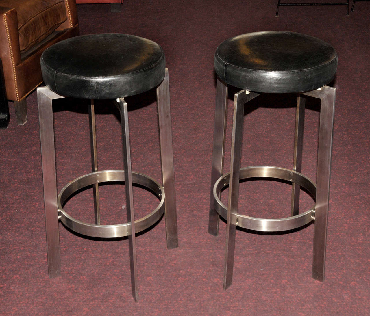 Stainless Steel Pair of 1970's Stools by Paul Legeard For Sale