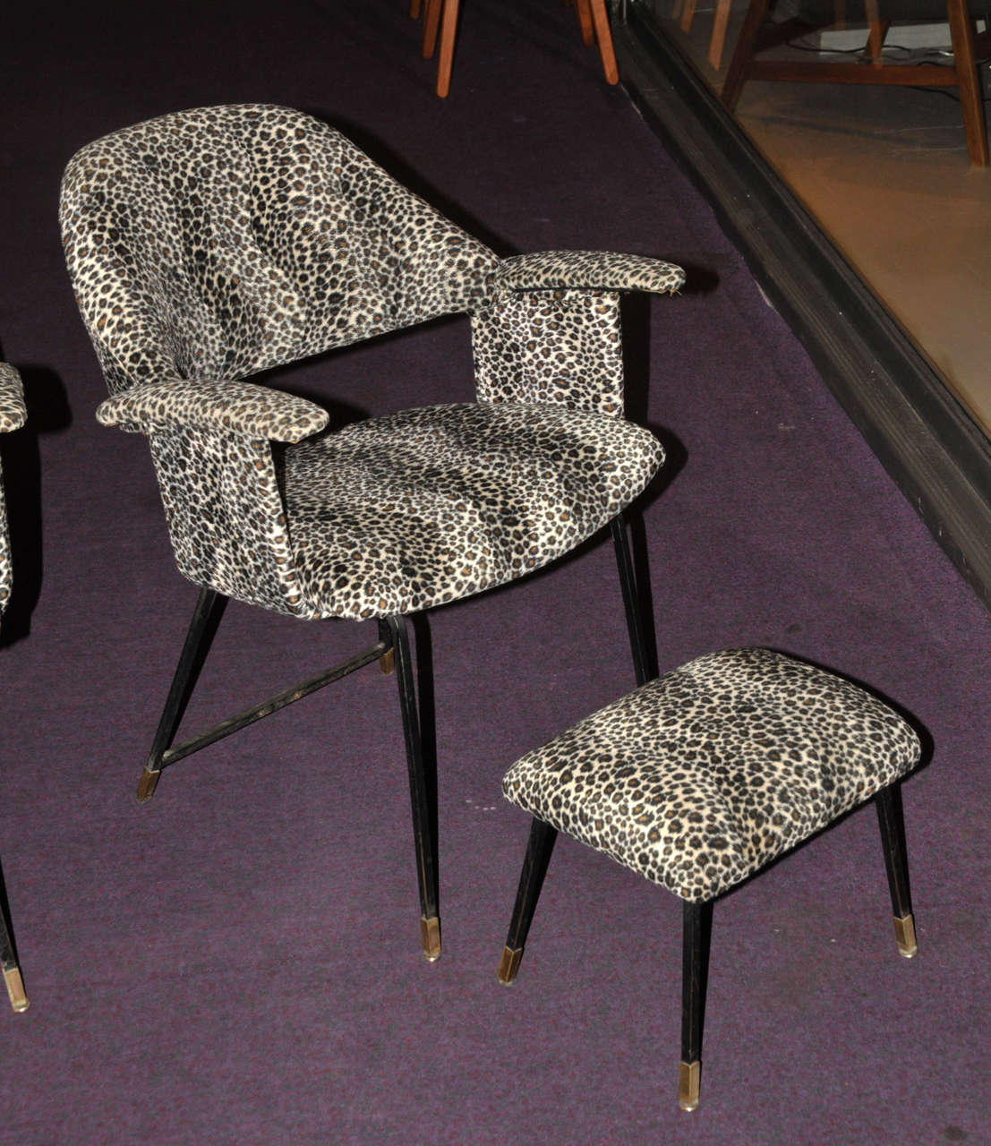 Late 20th Century Four 1970's Amrchairs and Two Footstools For Sale