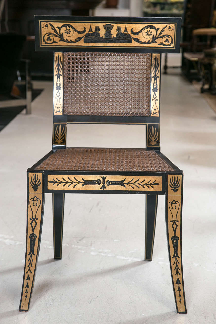 Egyptian Revival Set of Four Mid-Century Painted Klismos Chairs