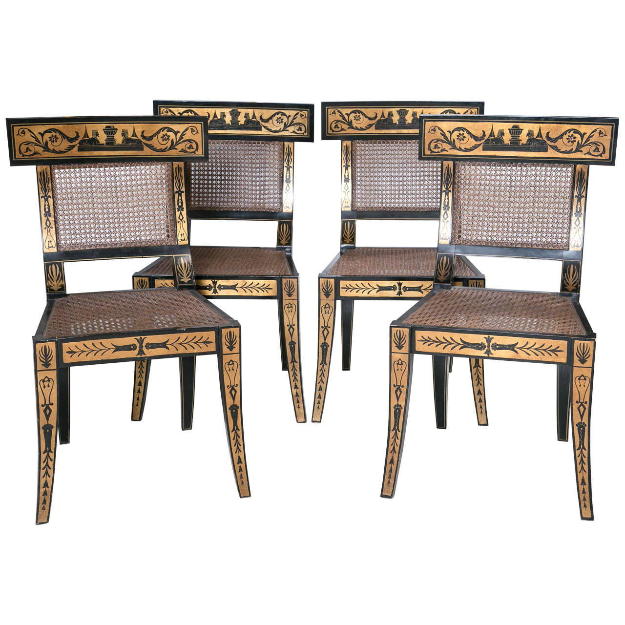 Set of Four Mid-Century Painted Klismos Chairs