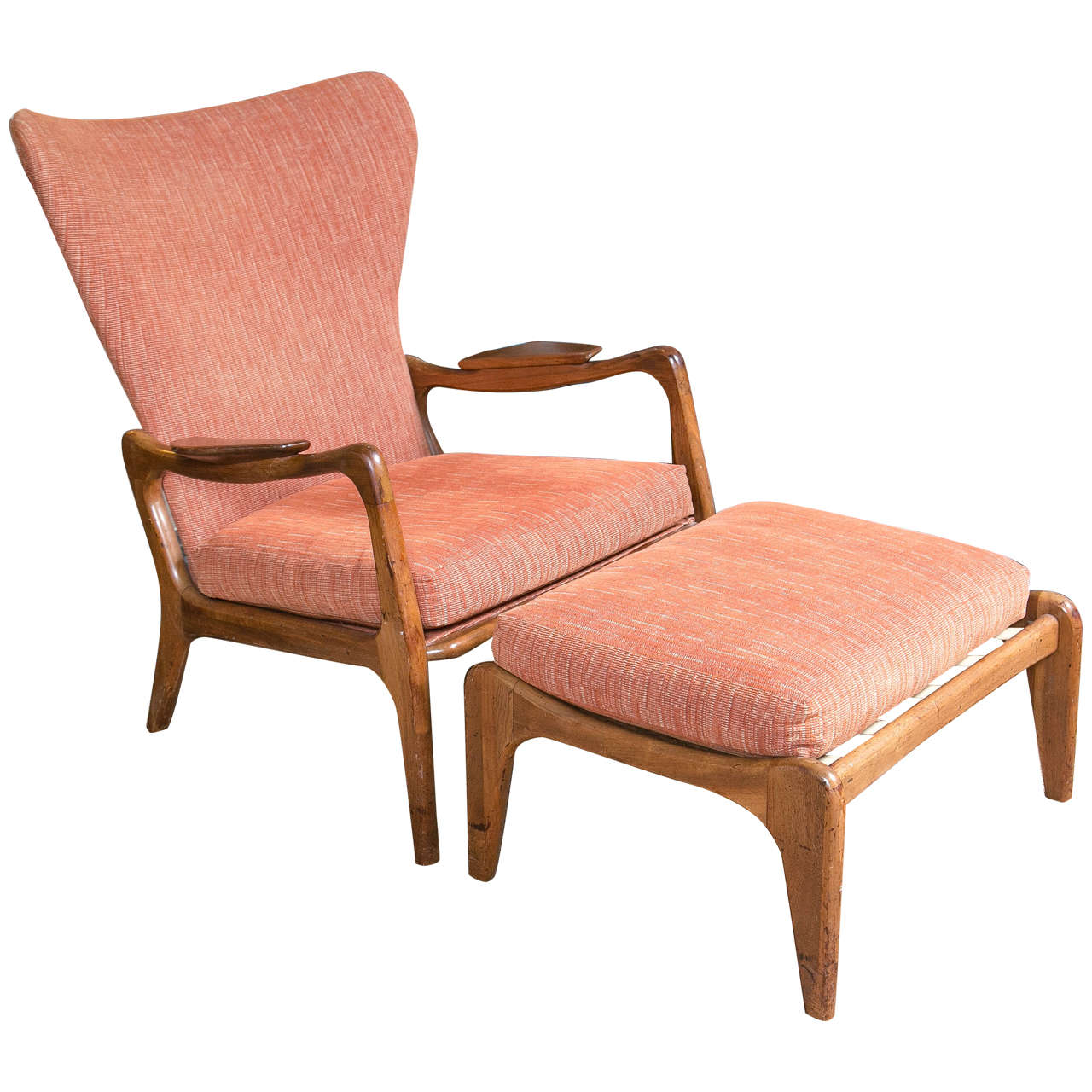 Adrian Pearsall attributed to Wing Back Lounge Chair and Footstool at
