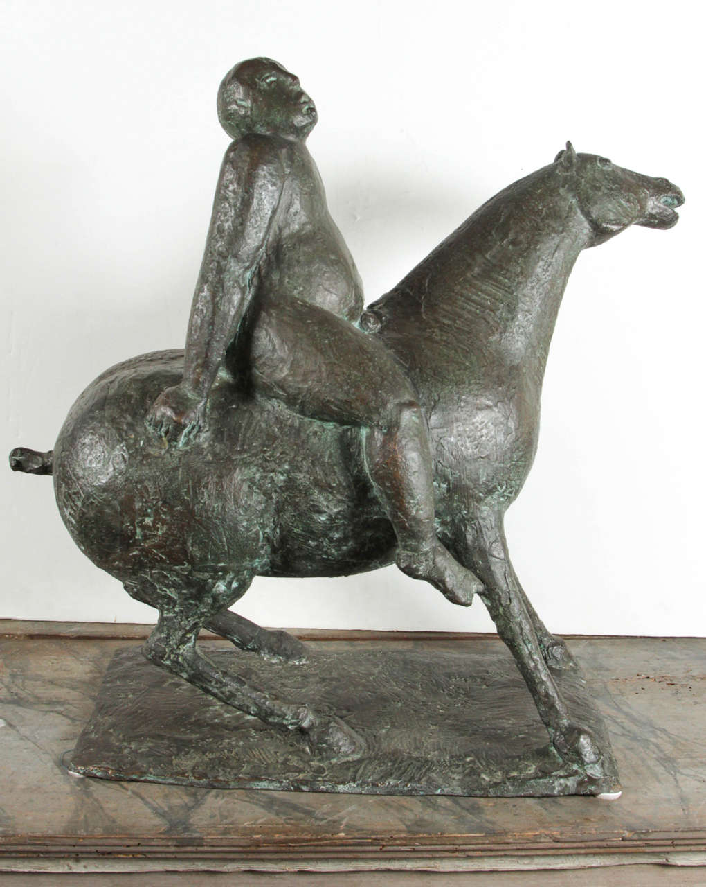 Original, hand-cast, signed, bronze sculpture of a horse and rider by Tuscan artist, Ivano Vecoli.