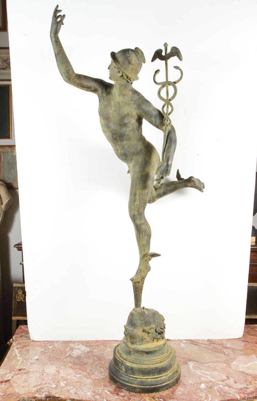 Large, hand-cast, bronze sculpture of Mercury ascending, rendered in the manner of Flemish, Renaissance sculptor, Jean de Boulogne (1529-1608)