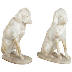 Rare, 19th, Marble Dog Sculptures