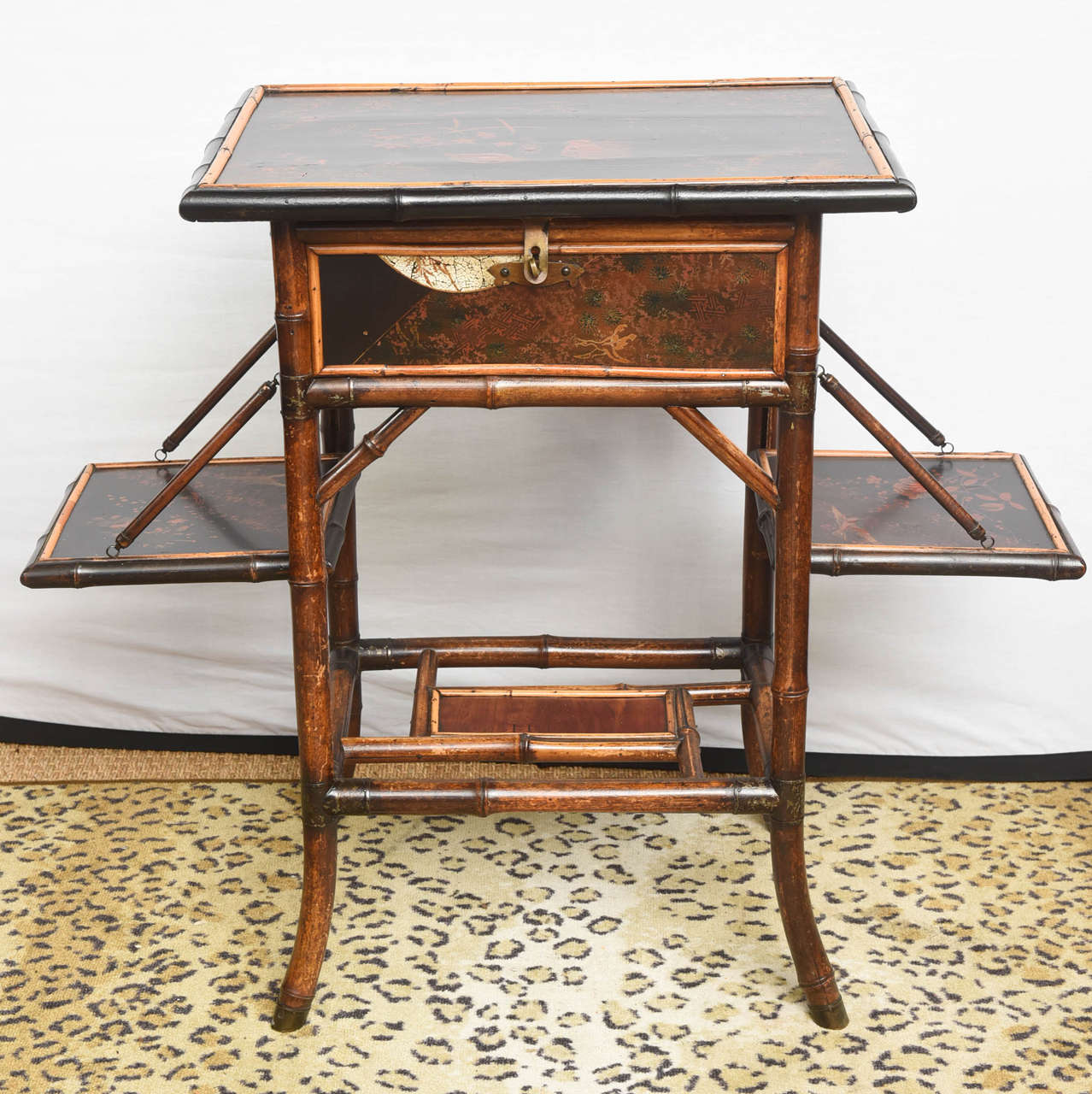 English 19th Century Lacquered Two-Tray Sewing or Side Table