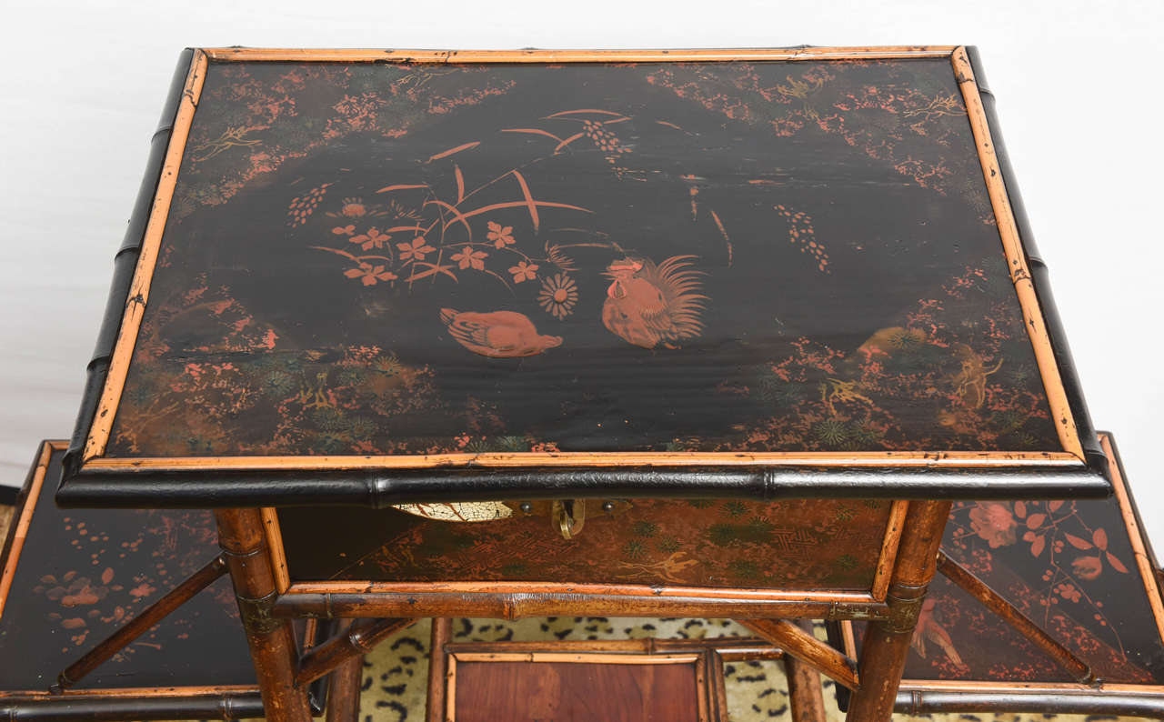 19th Century Lacquered Two-Tray Sewing or Side Table In Excellent Condition In West Palm Beach, FL