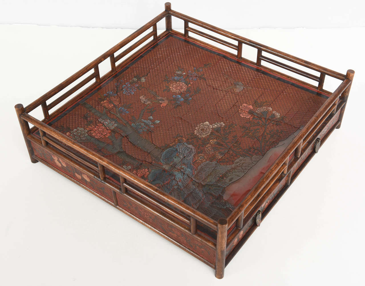 Rare 19th Century Chinese Bamboo Tea Tray with Landscape Motif In Excellent Condition In West Palm Beach, FL