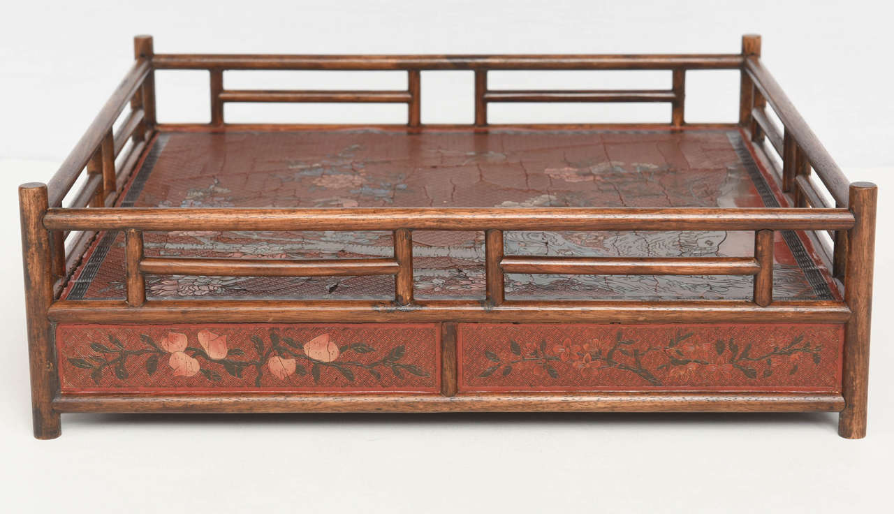 Rare 19th Century Chinese Bamboo Tea Tray with Landscape Motif 3