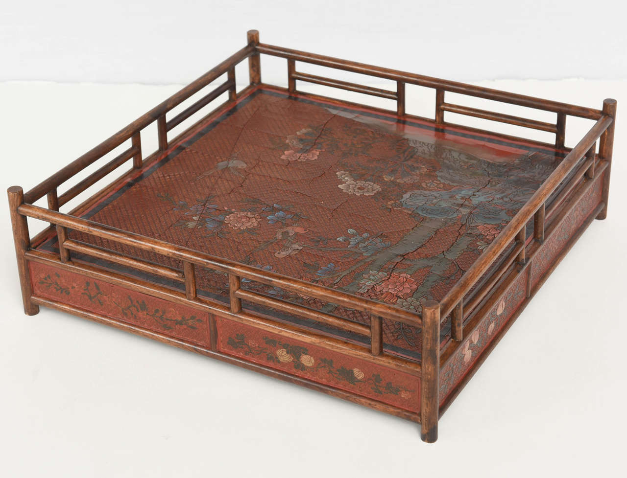 Rare 19th Century Chinese Bamboo Tea Tray with Landscape Motif 4