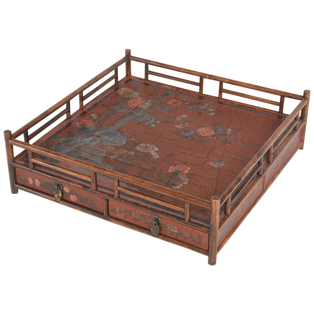 Rare 19th Century Chinese Bamboo Tea Tray with Landscape Motif