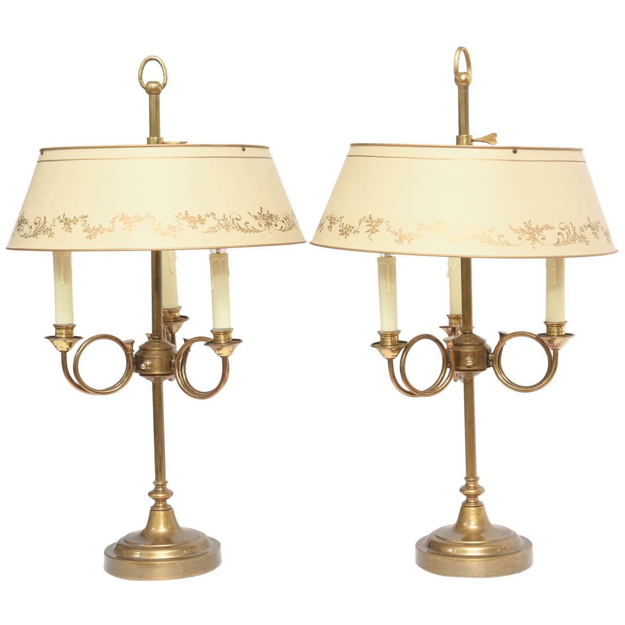 Pair of French Bouillotte Table Lamps with Tole Shades