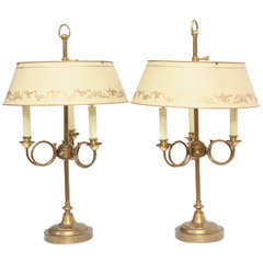Pair of Bouillotte Table Lamps with Tole Shades 6
