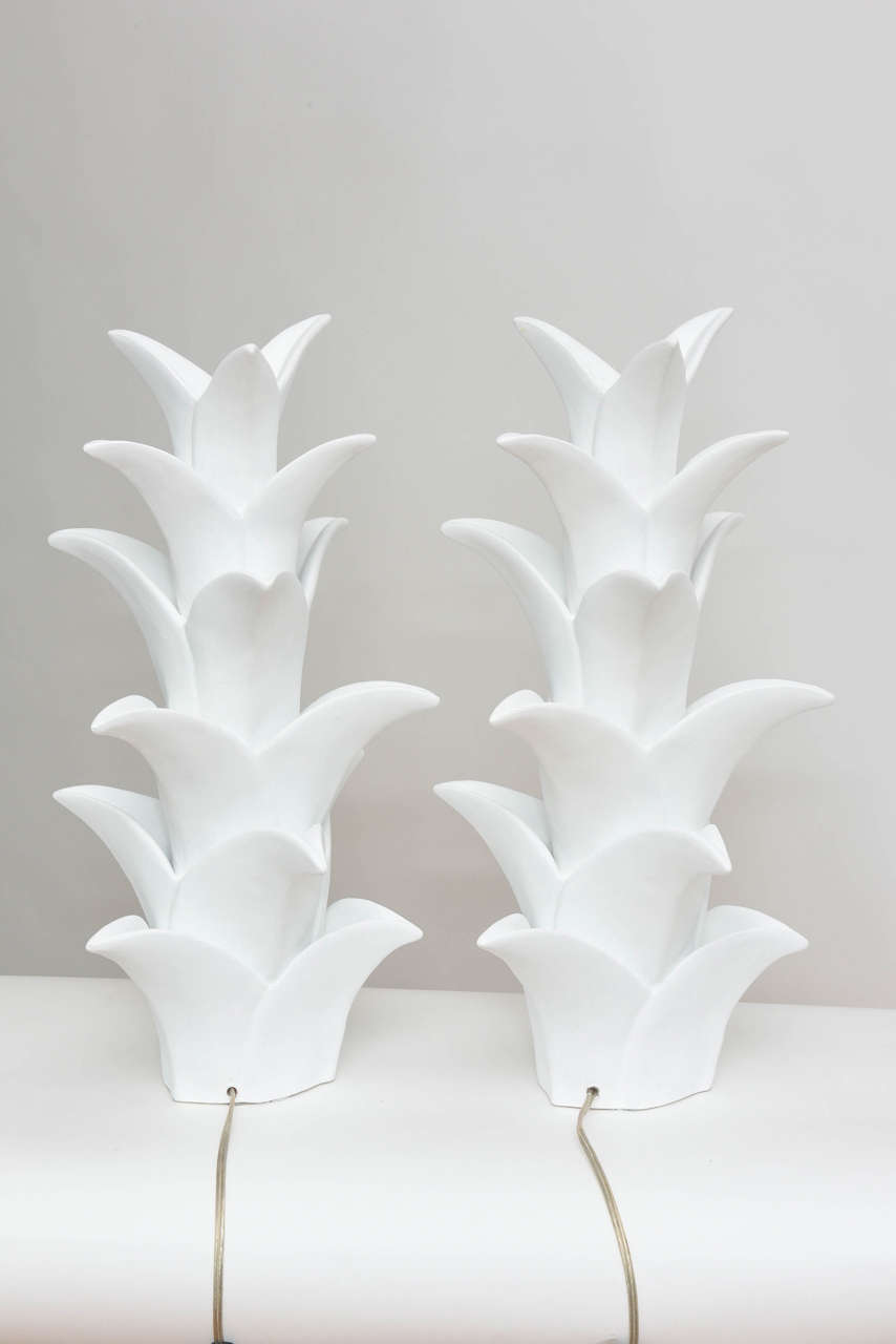 Pair of White French Plaster Palm Torcheres 2
