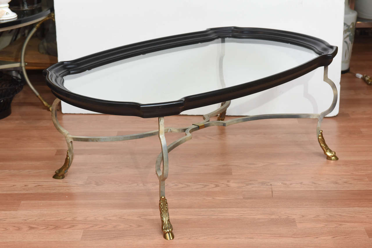 Vintage Italian Steel and Brass Coffee Table In Good Condition In West Palm Beach, FL