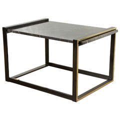Blackened Steel and Marble Side Table with Brass Accents