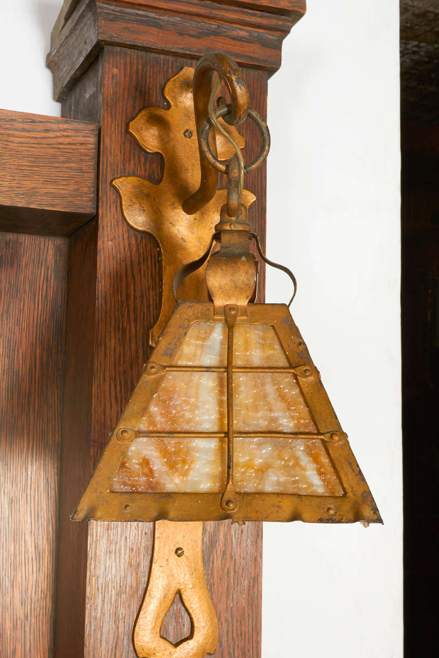Arts and Crafts Arts & Crafts Style Oak Fireplace Mantel with Sconces