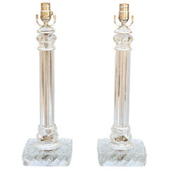 Antique Pair of Baccarat Blown-Glass Lamps