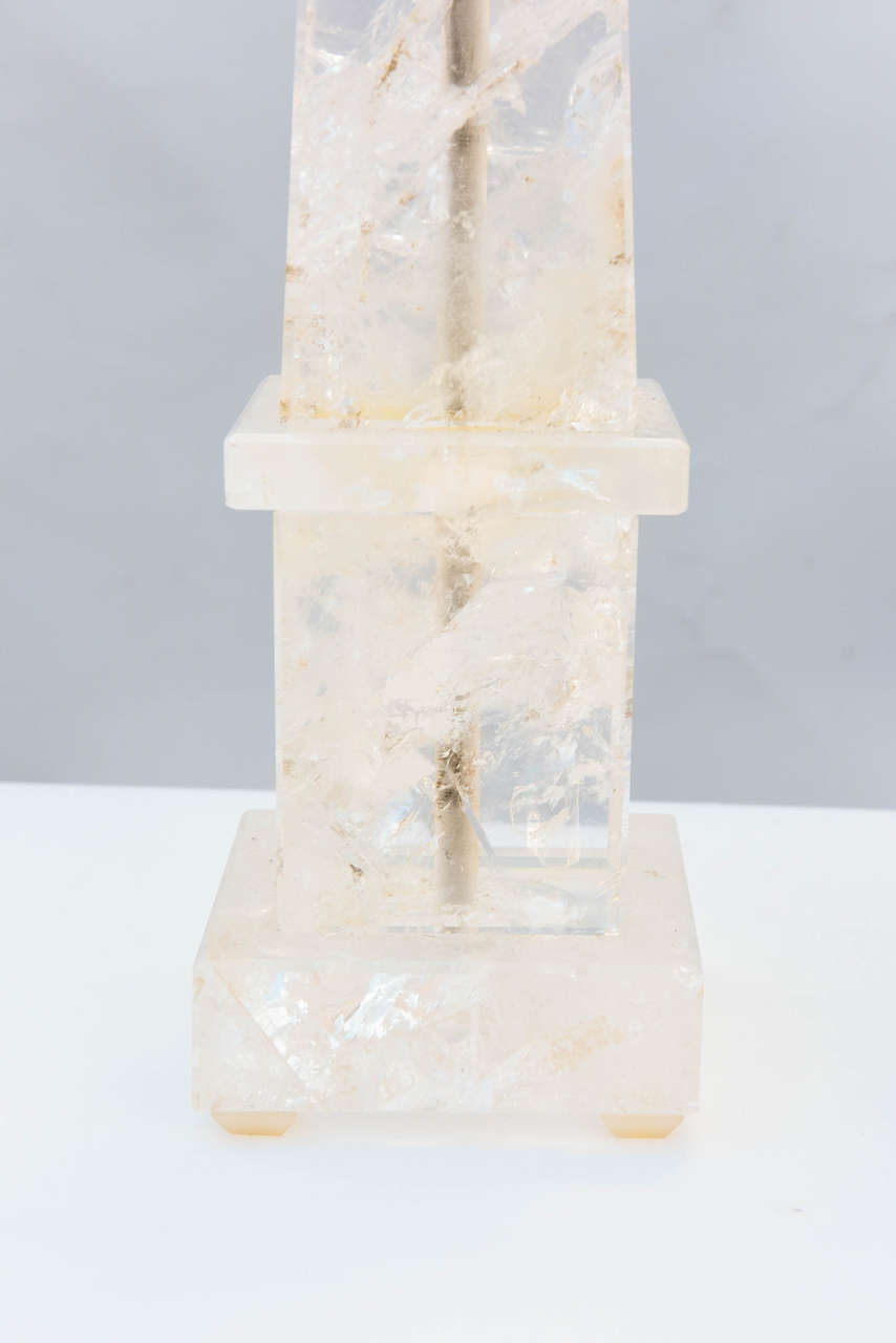 Carved Pair of Rock Crystal Obelisk Lamps