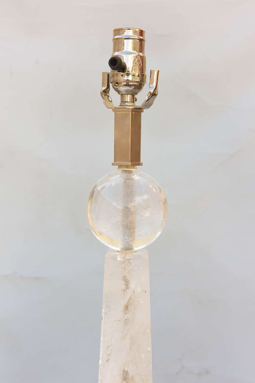 Pair of Rock Crystal Obelisk Lamps In Excellent Condition In West Palm Beach, FL