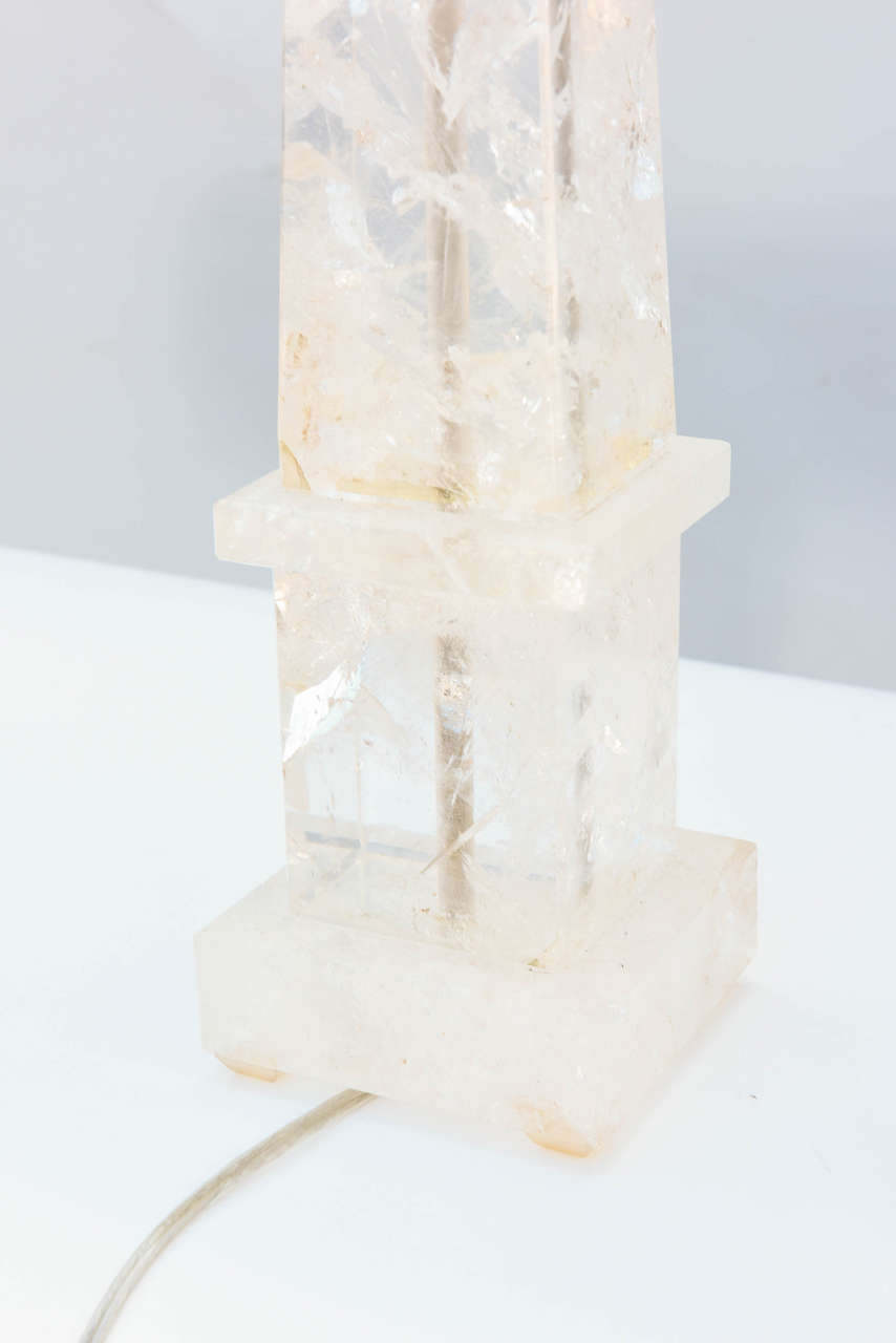 Quartz Pair of Rock Crystal Obelisk Lamps