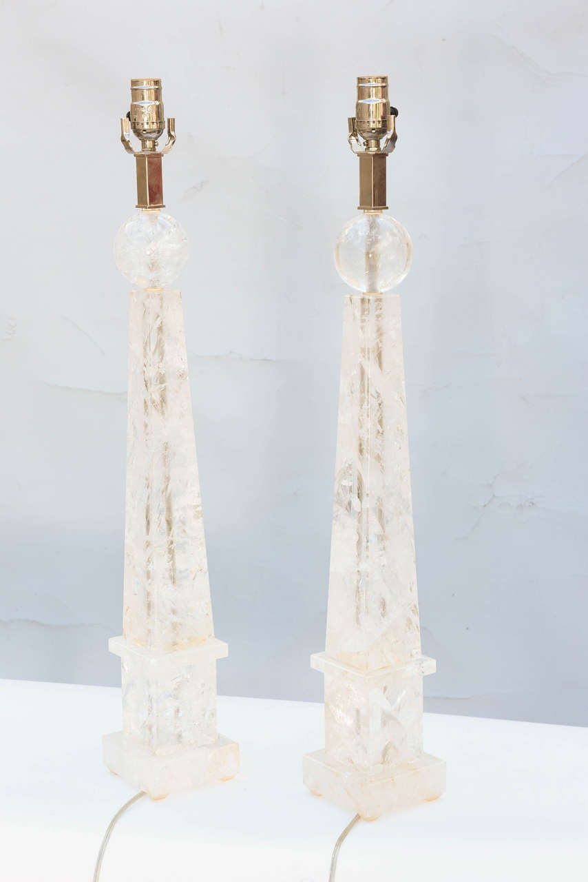 Pair of Rock Crystal Obelisk Lamps 2