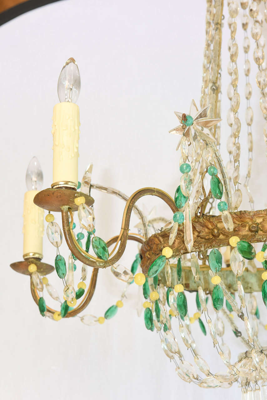 Beaded Italian Empire-Form Chandelier with Emerald and Citrine Colored Crystals