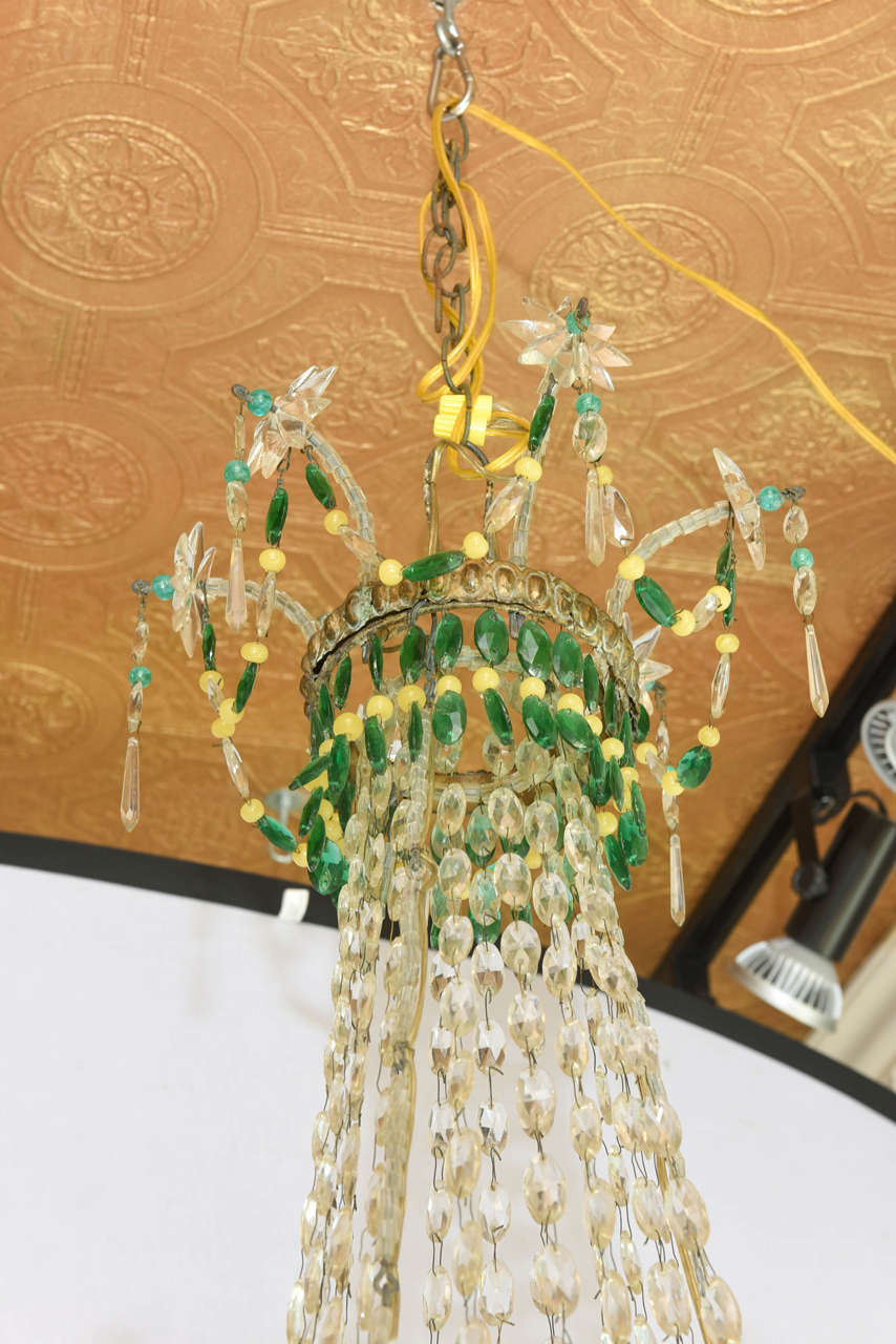 20th Century Italian Empire-Form Chandelier with Emerald and Citrine Colored Crystals