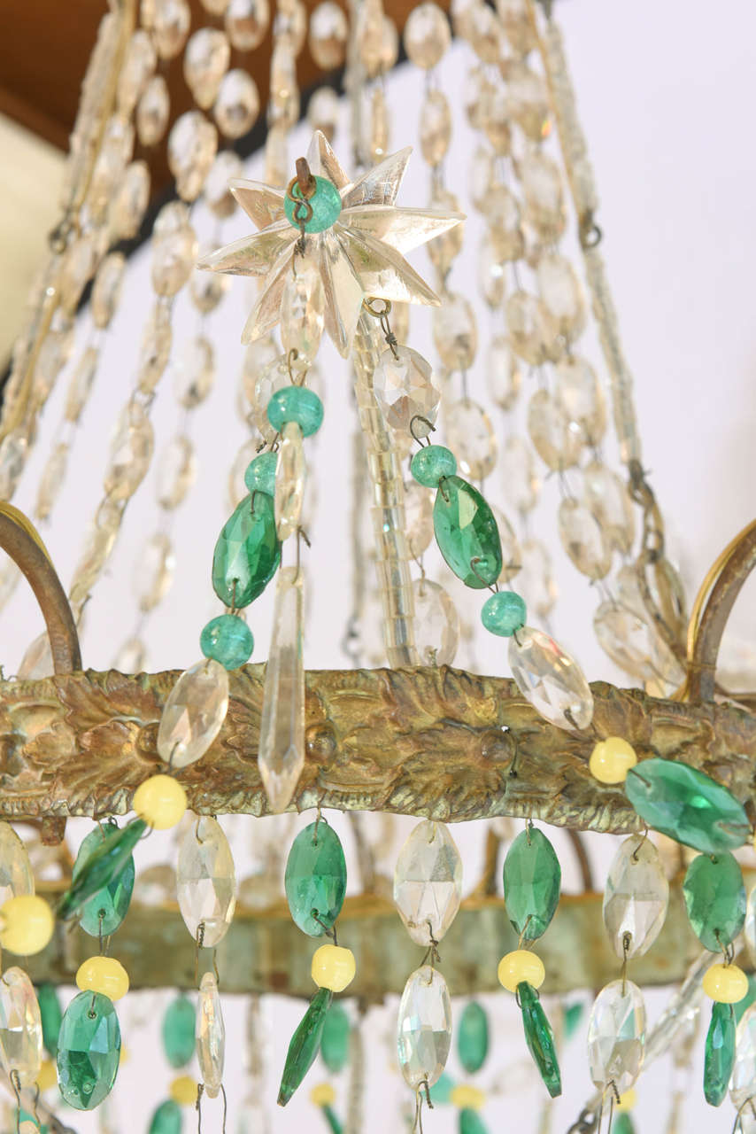 Italian Empire-Form Chandelier with Emerald and Citrine Colored Crystals 3