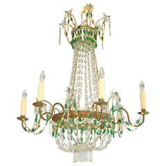 Italian Empire-Form Chandelier with Emerald and Citrine Colored Crystals