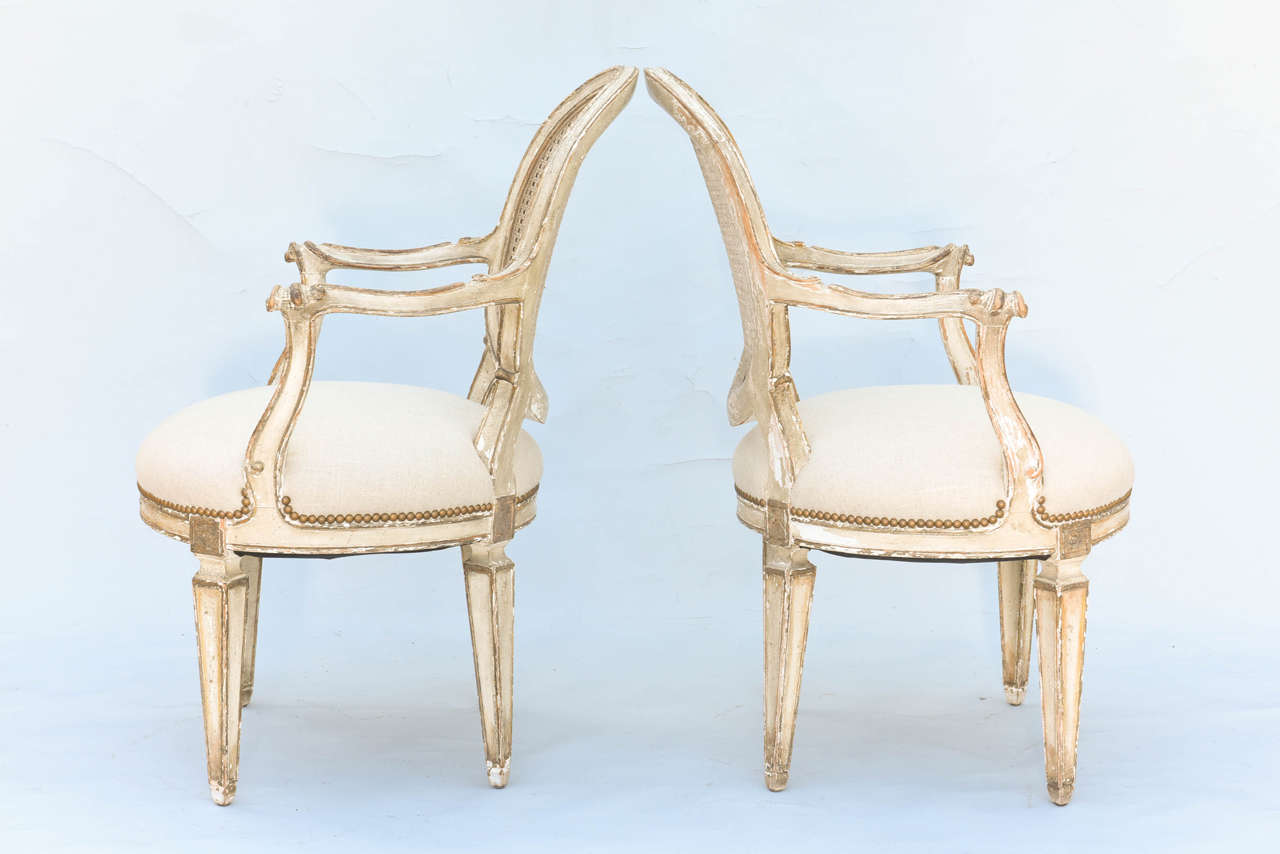 Pair of 19th Century Painted and Parcel Gilt Fauteuils For Sale 1