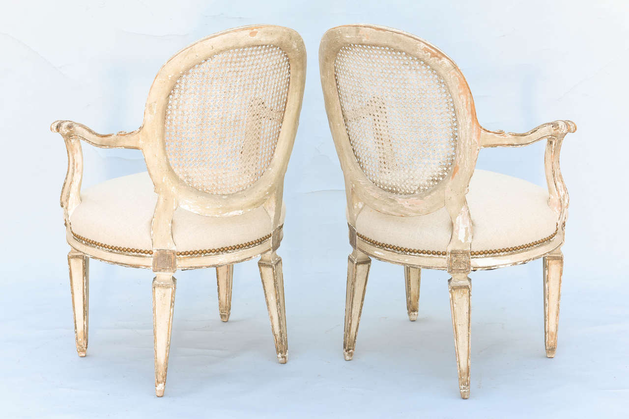 Pair of 19th Century Painted and Parcel Gilt Fauteuils For Sale 2