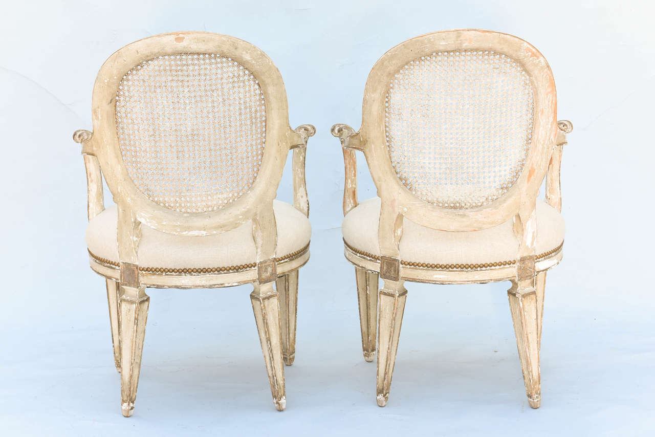 Pair of 19th Century Painted and Parcel Gilt Fauteuils For Sale 3