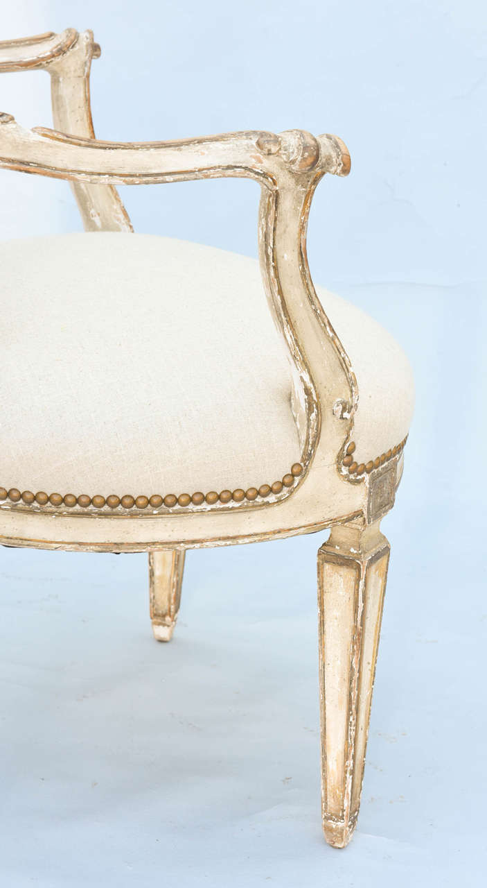 Pair of 19th Century Painted and Parcel Gilt Fauteuils For Sale 4