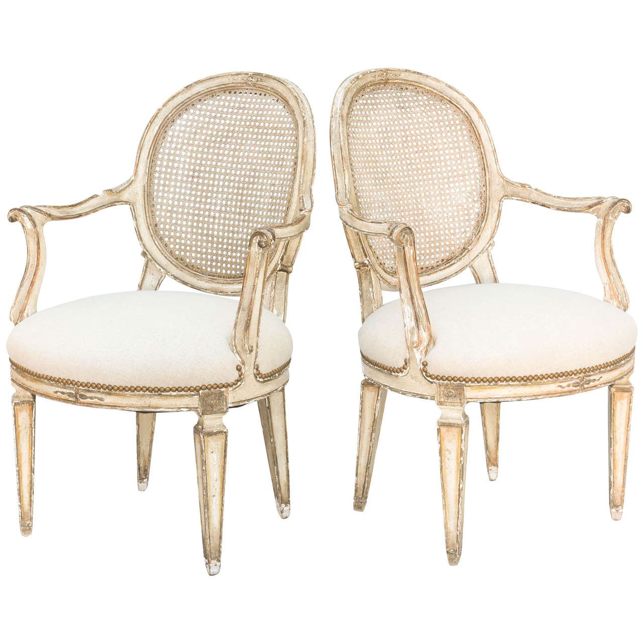 Pair of 19th Century Painted and Parcel Gilt Fauteuils For Sale