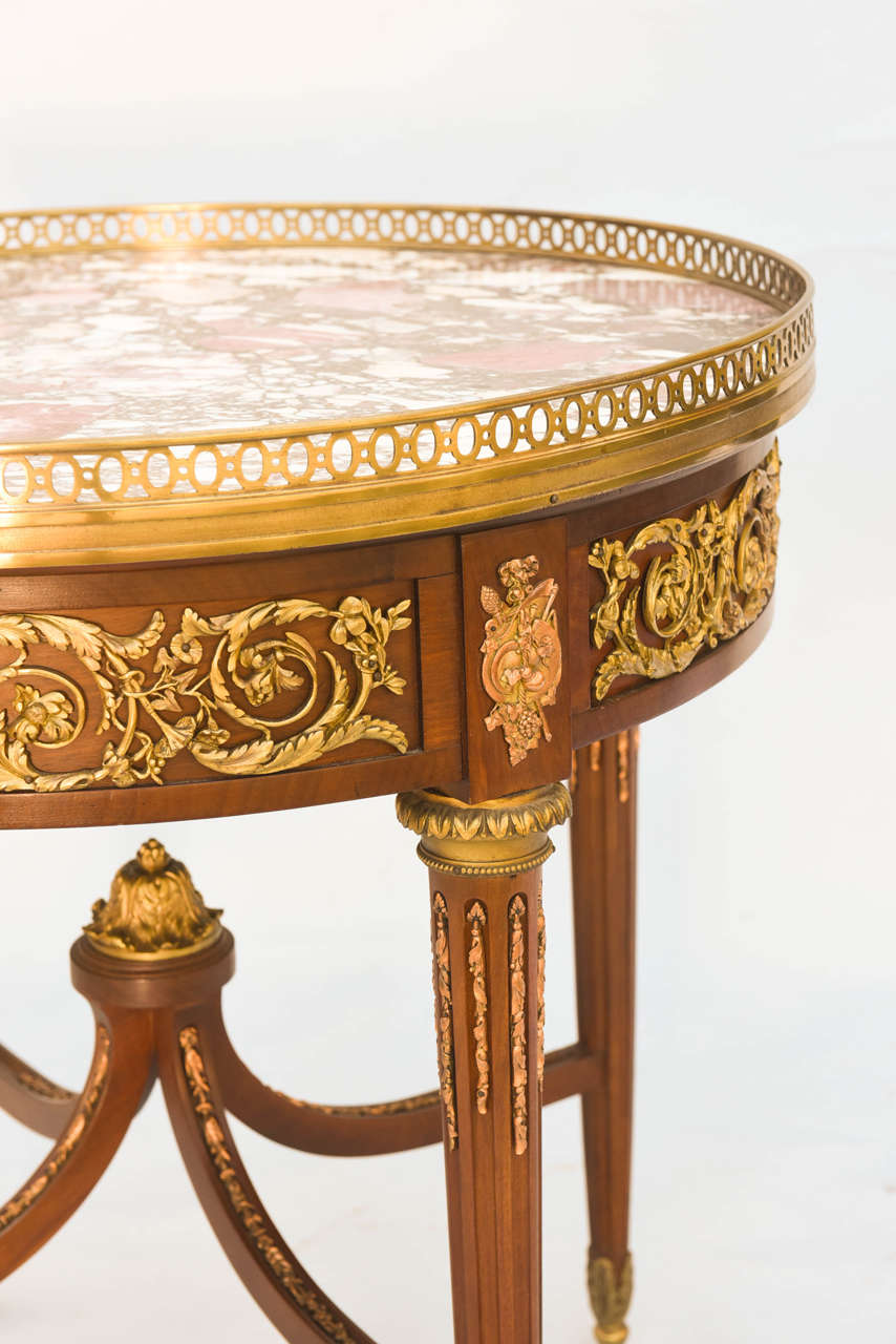19th Century 19c. BouillotteTable Inlaid with Bronze Scrollwork For Sale