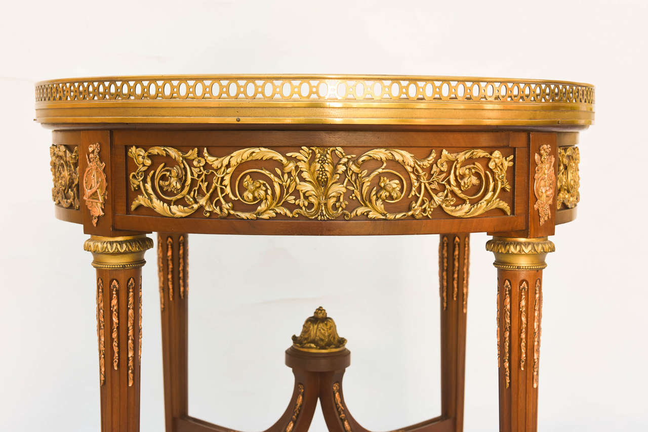 19c. BouillotteTable Inlaid with Bronze Scrollwork For Sale 1